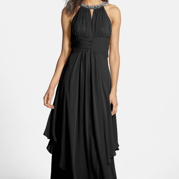 Eliza J | Dresses | Eliza J Embellished Tiered Chiffon Halter Gown ...